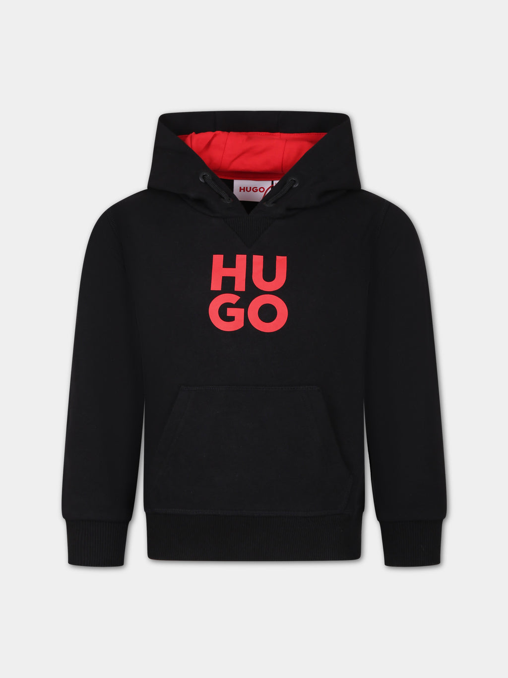 Black sweatshirt for boy with hood and logo